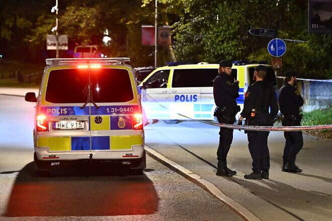 Police secures the area near the Israeli Embassy in Stockholm after a suspected shooting, Oct. 1, 2024. Photo by Anders Wikilund/TT News Agency/AFP via Getty Images.