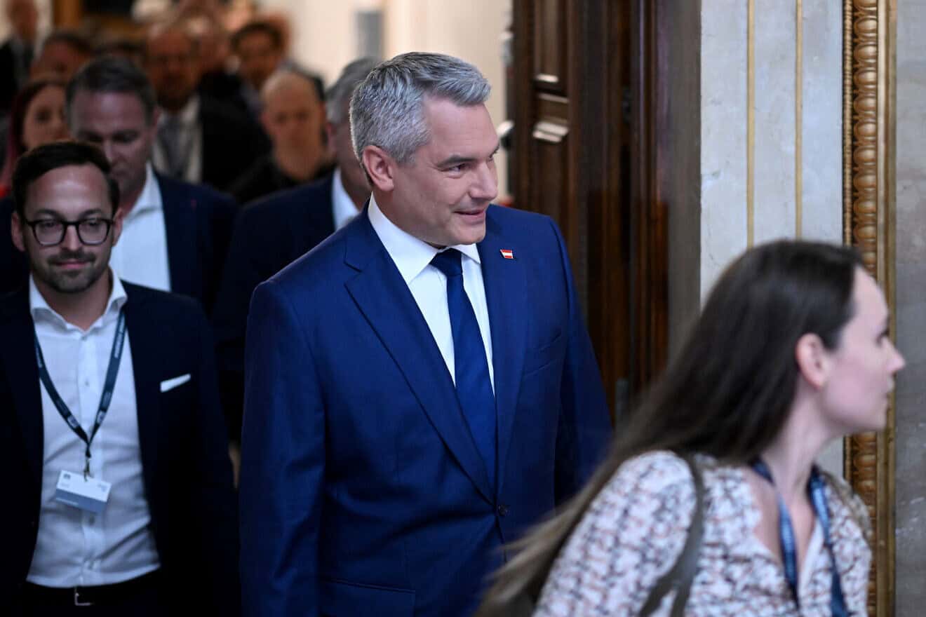 Austrian Chancellor and member of the Austria People's Party (OeVP) Karl Nehammer is seen during Austrian parliamentary elections on Sept. 29, 2024 in Vienna, Austria. Photo by Thomas Kronsteiner/Getty Images.