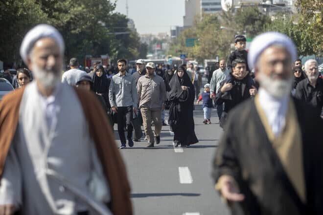 Iranians on the way to Friday prayers on Oct. 4, 2024 in Tehran, Iran. Photo by Majid Saeedi/Getty Images.
