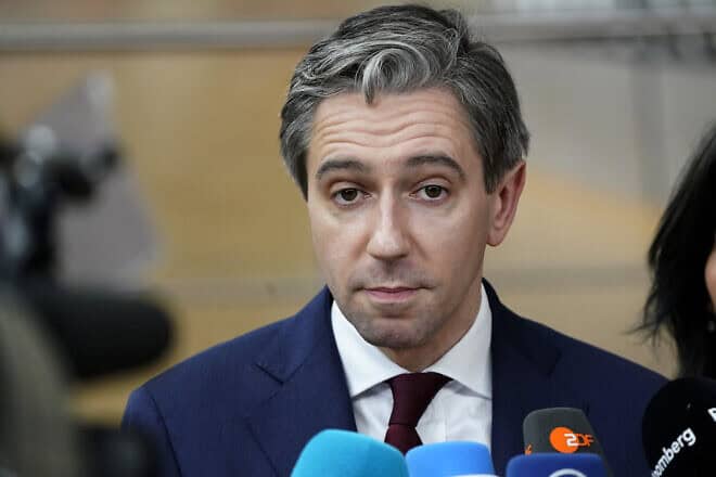 Prime Minister of Ireland Simon Harris talks with media at the European Union and Gulf Cooperation Council Summit on Oct. 16, 2024 in Brussels, Belgium. Photo by Pier Marco Tacca/Getty Images.