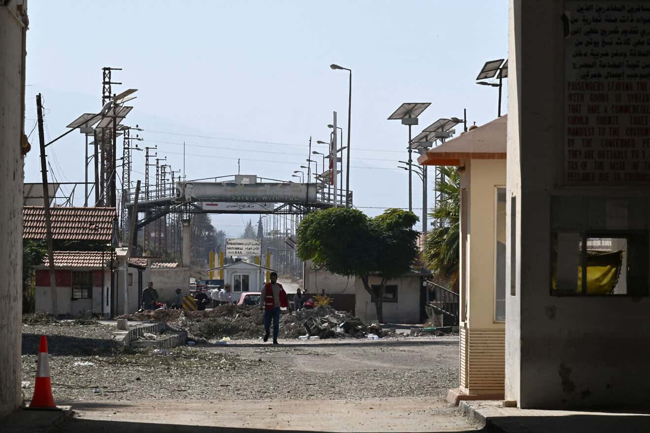 Damage following an Israeli strike on the road leading to a Syrian border crossing with Lebanon, Oct. 28, 2024. Photo by Louai Beshara/AFP via Getty Images.