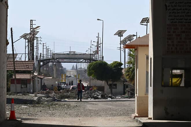 Damage following an Israeli strike on the road leading to a Syrian border crossing with Lebanon, Oct. 28, 2024. Photo by Louai Beshara/AFP via Getty Images.