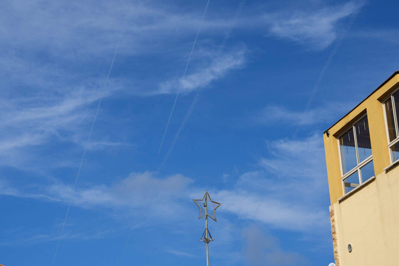 An Israel-based air-defense system fires interception missiles towards rockets fired by Hezbollah, near the border with Southern Lebanon, Oct. 13, 2024. Photo by Ayal Margolin/Flash90.