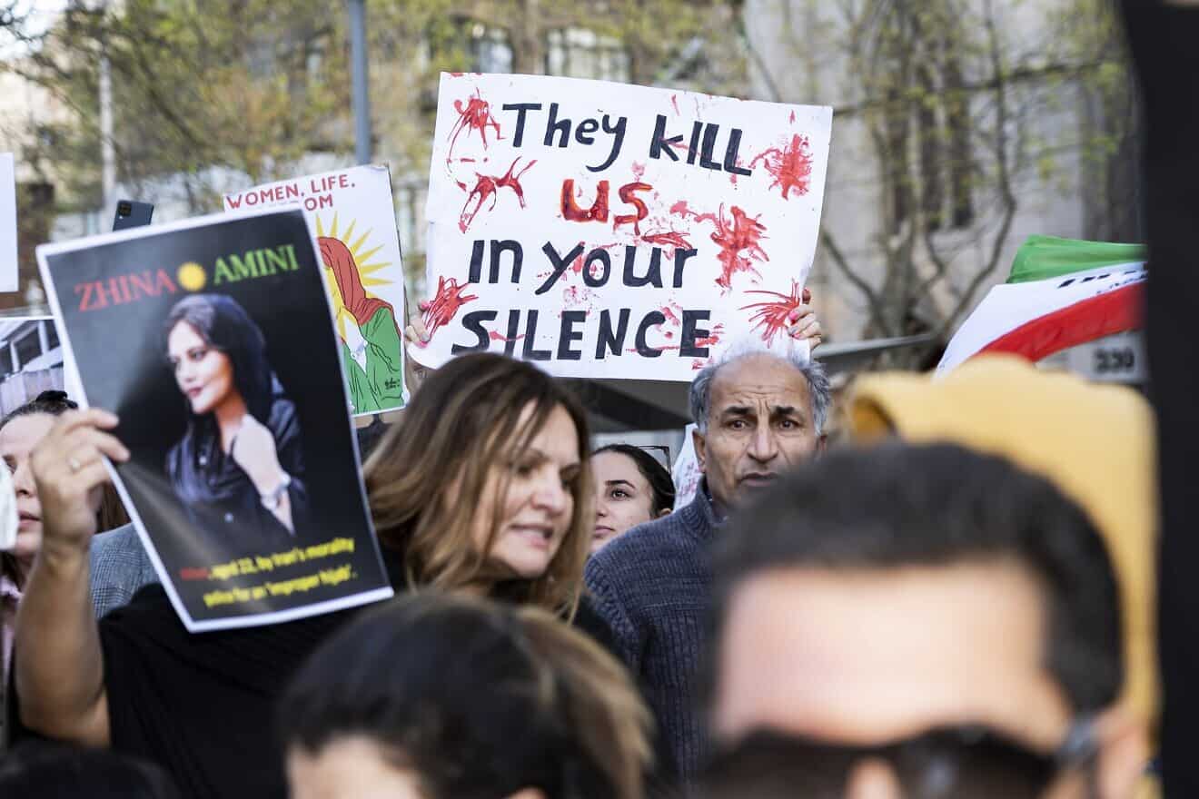 Thousands turn out in Melbourne, Australia, to stand in solidarity with protests that broke out in Iran following the death of 22-year old Mahsa Amini on Sept. 16, 2022, at the hands of the country’s so-called "morality" police, Sept. 24, 2022. Credit: Matt Hrkac via Wikimedia Commons.