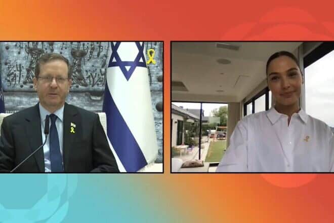Israeli President Isaac Herzog and actress Gal Gadot during the online launch event on Sept. 15, 2024. Source: Screenshot/Courtesy of Voice of the People.