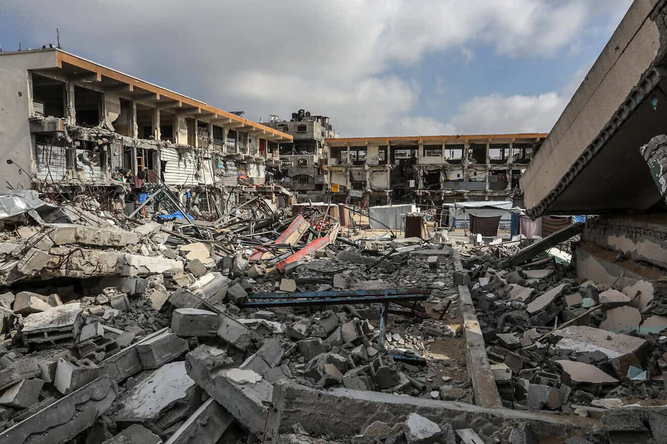 A school in Khan Yunis—many serve as weapons depots, using civilians, even students, as human shields—in the southern Gaza Strip after an Israeli airstrike, Oct. 9, 2024. Photo by Abed Rahim Khatib/Flash90.