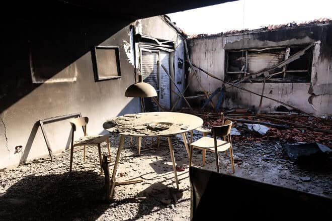 Damage from the Oct. 7, 2023, Hamas terrorist attack in Kibbutz Be'eri, Dec. 19, 2023. Photo by Moshe Shai/Flash90.