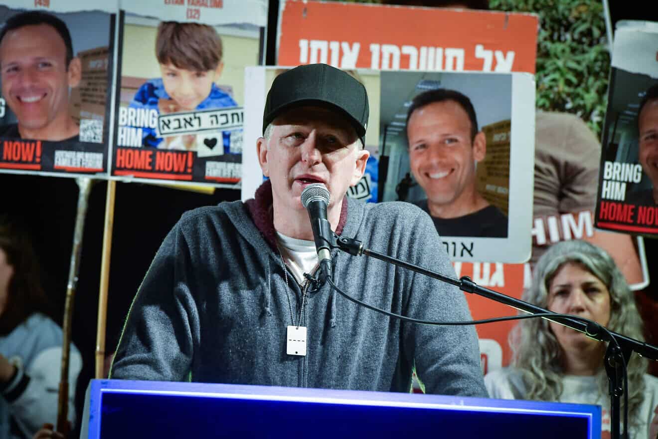 American actor and comedian Michael Rapaport speaks at "Hostage Square" in Tel Aviv during a rally calling for the release of Israelis held by Hamas terrorists in Gaza, Dec. 16, 2023. Photo by Avshalom Sassoni/Flash90.