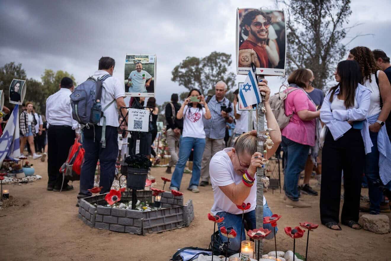 Friends and family of the victims of the Supernova music festival massacre gather at the site near Kibbutz Re'im on Oct. 7, 2024. Photo by Yonatan Sindel/Flash90.