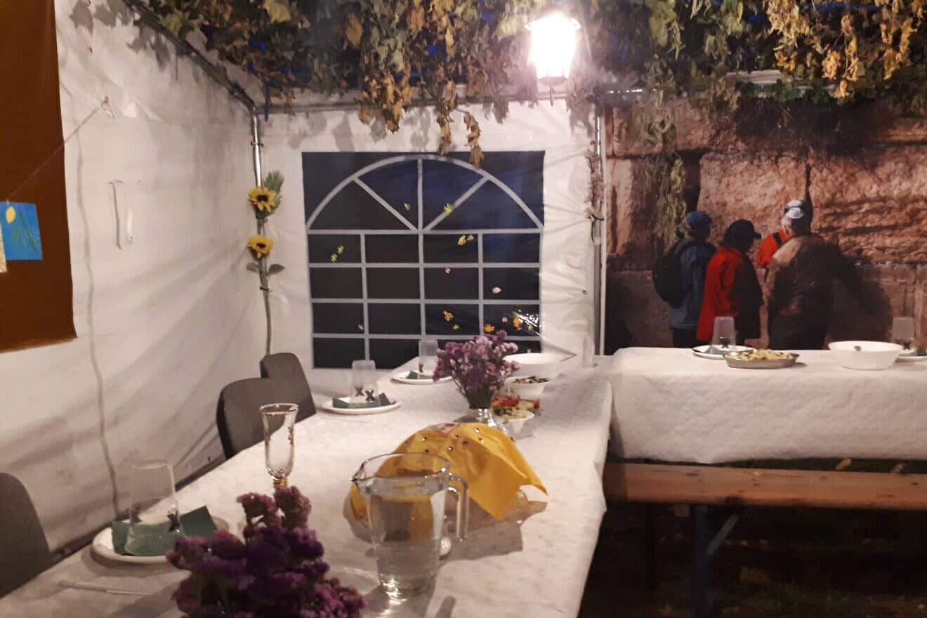 A sukkah in Lodz, Poland. Credit: Rakoon via Wikimedia Commons.