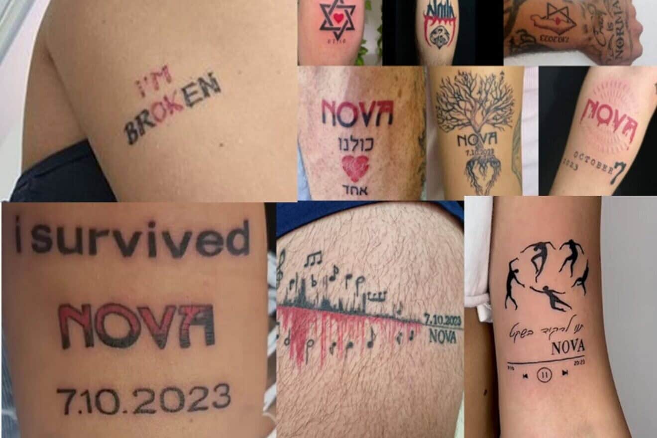Tattoos of survivors of the Nova music festival massacre by Hamas in southern Israel on Oct. 7, 2023. Credit: Courtesy.
