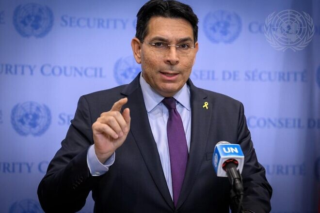 Danny Danon, Israeli ambassador to the United Nations, briefs reporters at U.N. headquarters on Oct. 1, 2024. Credit: Loey Felipe/U.N. Photo.