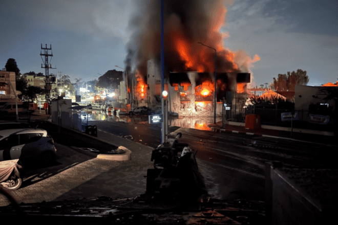 The scene at the Sderot police station after Hamas terrorists took over the building, Oct. 8, 2023. Credit: IDF.