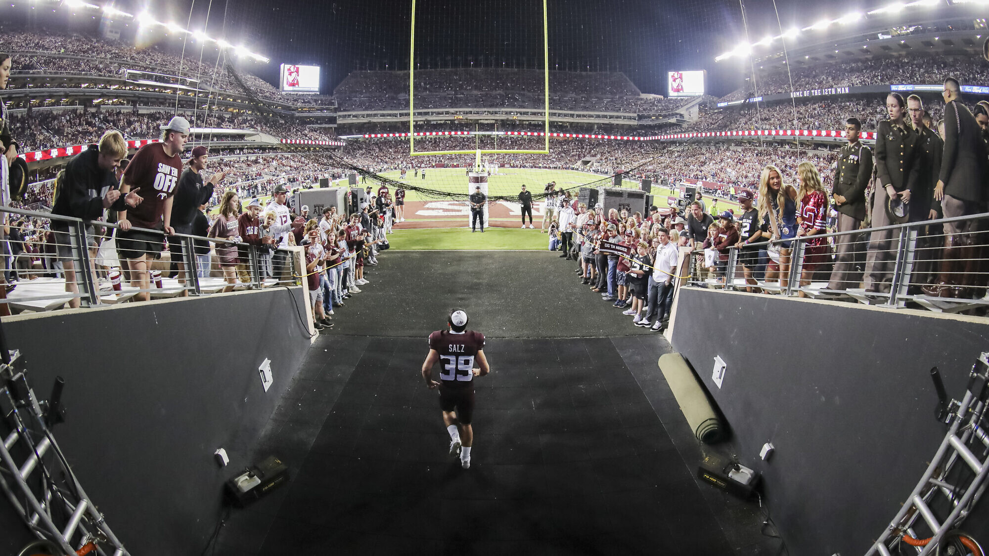 Wide receiver Sam Salz #39, of the Texas A&M Aggies, at during the game between the New Mexico State Aggies and the Texas A&M Aggies at Kyle Field in College Station, Texas, Nov. 16, 2024. Photo by Ishika Samant/Texas A&M Athletics.