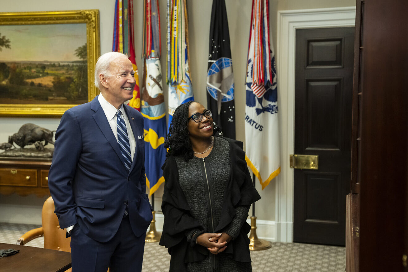 U.S. President Joe Biden and Associate Supreme Court Nominee Ketanji Brown Jackson watch as the U.S. Senate votes on her confirmation to the Supreme Court, April 7, 2022, in the Roosevelt Room of the White House. Credit: Adam Schultz/White House.