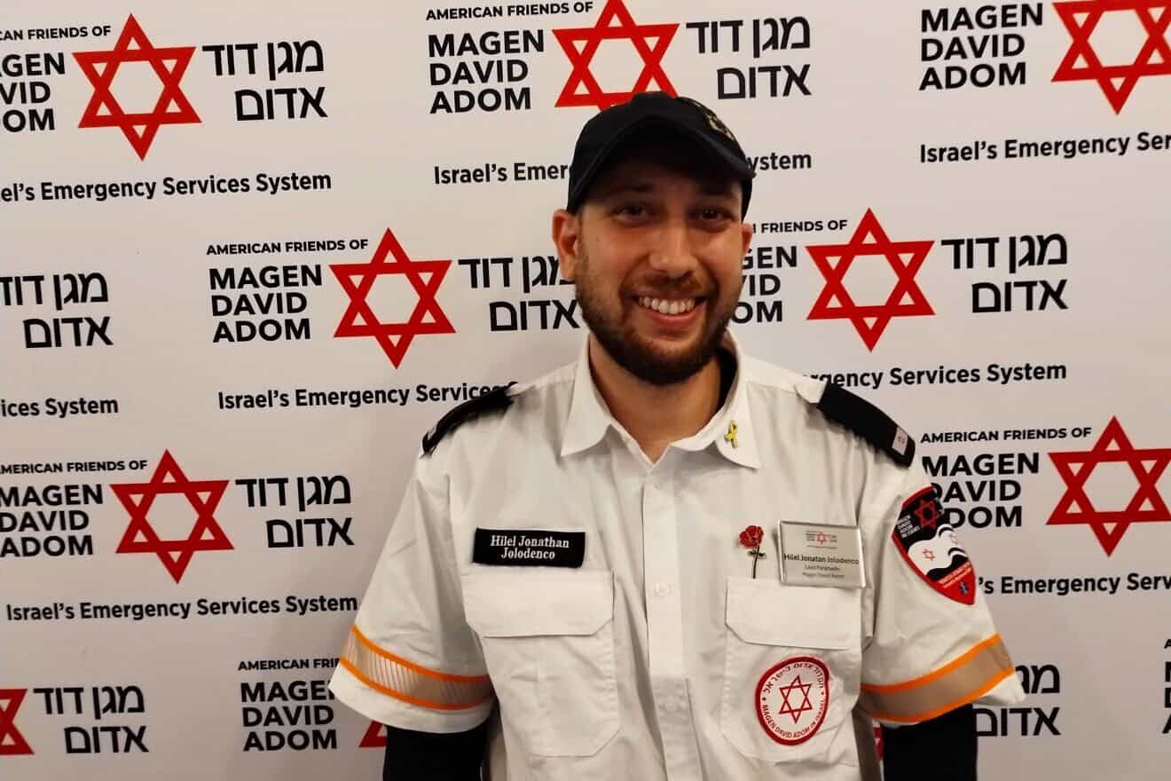 Hilel Jonathan Jolodenco, head of ambulance services for Magen David Adom in Sderot, at an American Friends for Magen David Adom event in Philadelphia on Nov. 21, 2024. Photo by Carin M. Smilk.