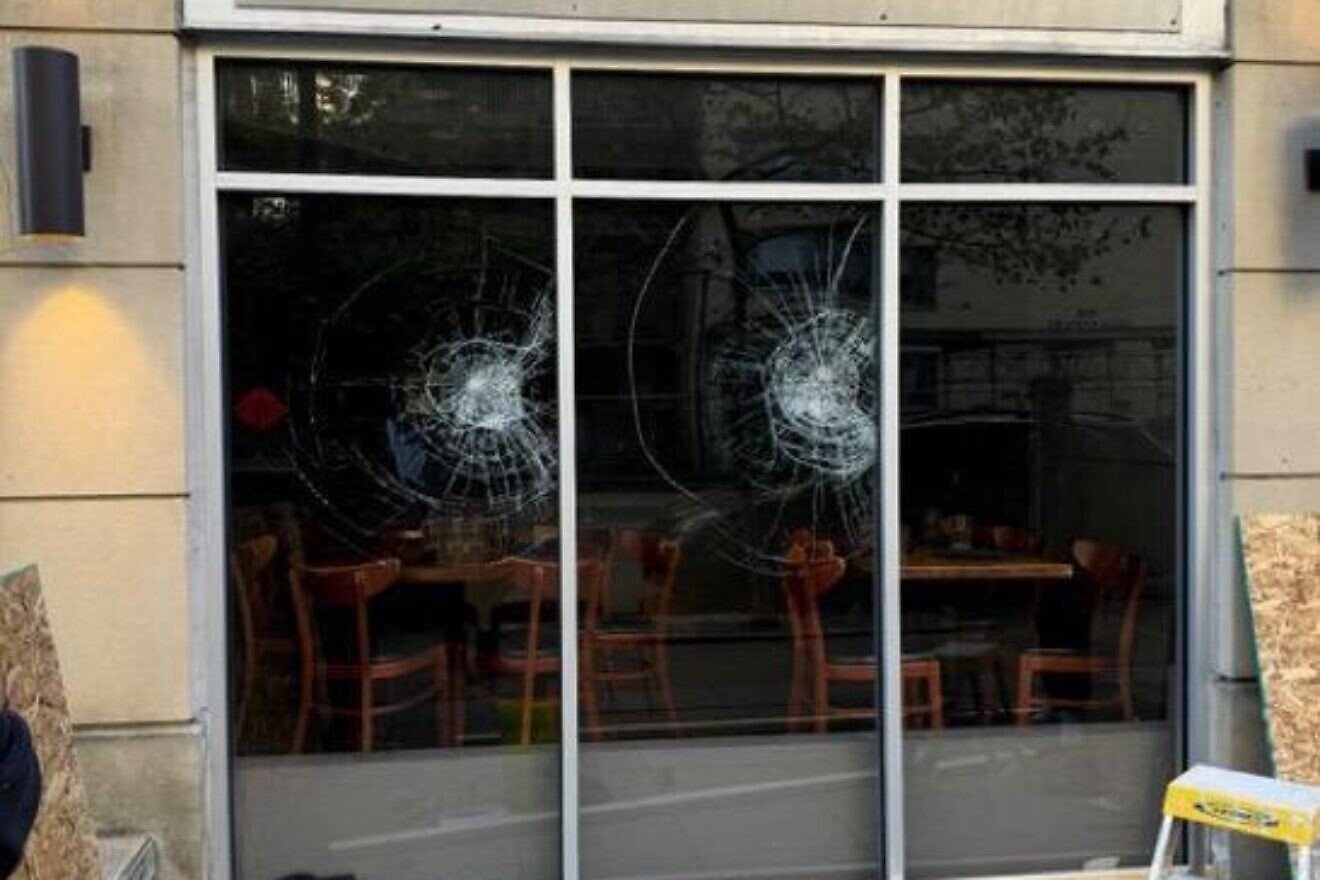 Vandalism at the kosher restaurant Char Bar in downtown Washington, D.C., on Nov. 9, 2024. Credit: Courtesy of Michael Chelst.