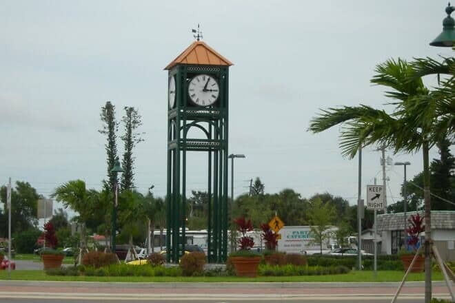 A clock tower in the city of Margate, Fla., Credit: Dtobias via Wikimedia Commons.