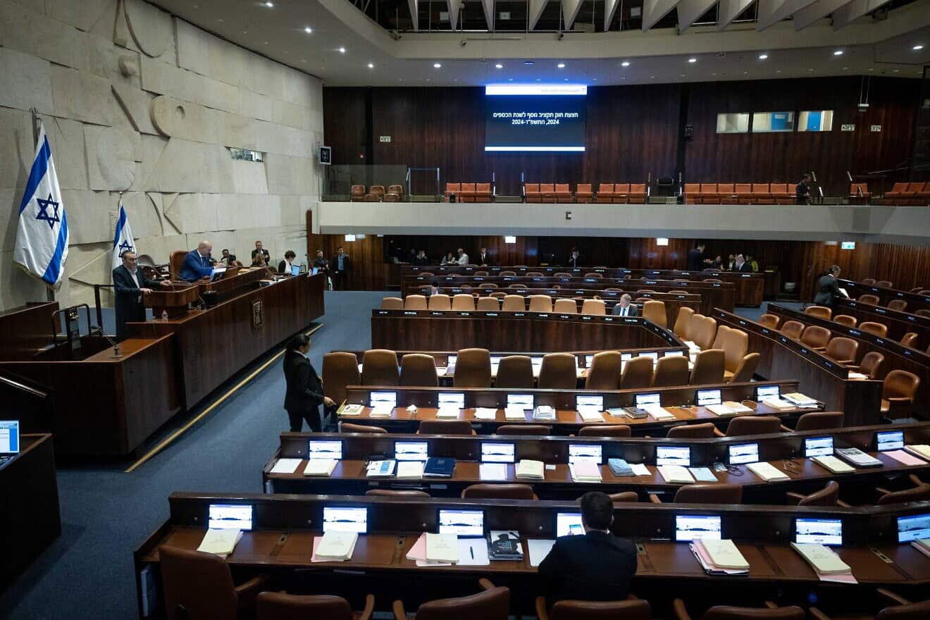 A discussion on the state budget at the Knesset assembly hall in Jerusalem, March 12, 2024. Photo by Yonatan Sindel/Flash90.
