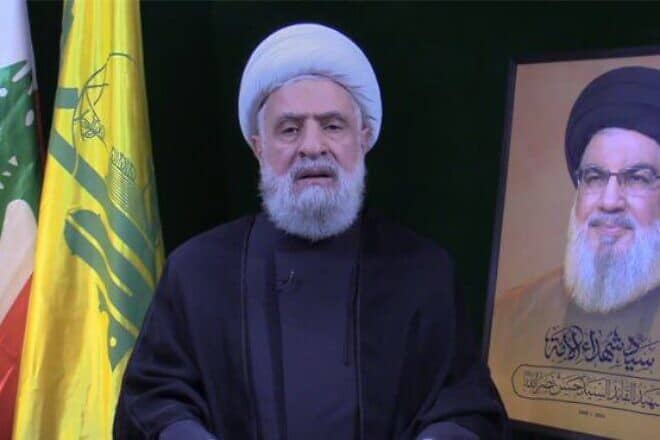 Hezbollah Secretary-General Naim Qassem in a pre-recorded address, Nov. 6, 2024. Credit: X.