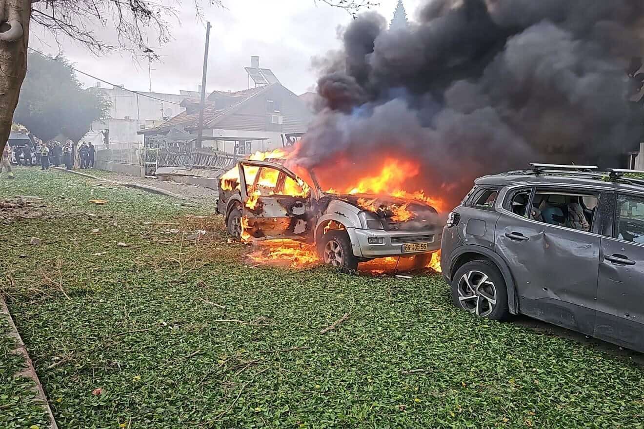 A car burns following a direct hit by a Hezbollah rocket in Petach Tikvah, central Israel, on Nov. 24, 2024. Credit: MDA.