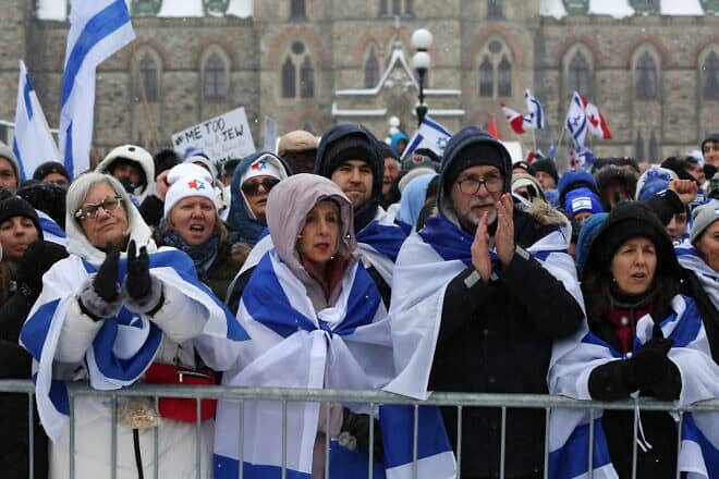 Demonstrators gather in support of the Jewish community at Parliament Hill in Ottawa, Canada, Dec. 4, 2023. Photo by Dave Chan/AFP via Getty Images.