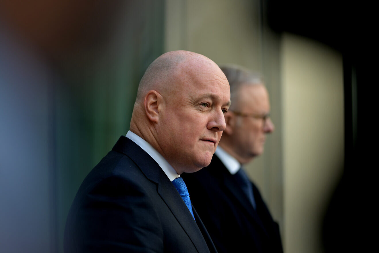 New Zealand Prime Minister Christopher Luxon and Prime Minister of Australia Anthony Albanese speak to the media during a press conference at the Australian Parliament House in Canberra, Australia, on Aug. 16, 2024. Photo by Tracey Nearmy/Pool/Getty Images.
