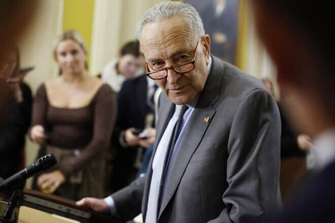 U.S. Senate Majority Leader Chuck Schumer (D-N.Y.) speaks following the weekly Senate Democratic policy luncheon at the U.S. Capitol on Sept. 24, 2024. Photo by Anna Moneymaker via Getty Images.