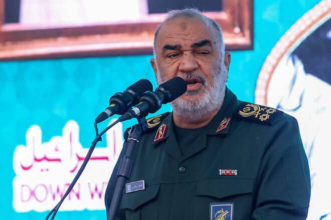The head of the Islamic Revolutionary Guard Corps, Hossein Salami, speaks during a rally outside the former U.S. embassy in Tehran on the 45th anniversary of the Iran hostage crisis, Nov. 3, 2024. Photo by Atta Kenare/AFP via Getty Images.