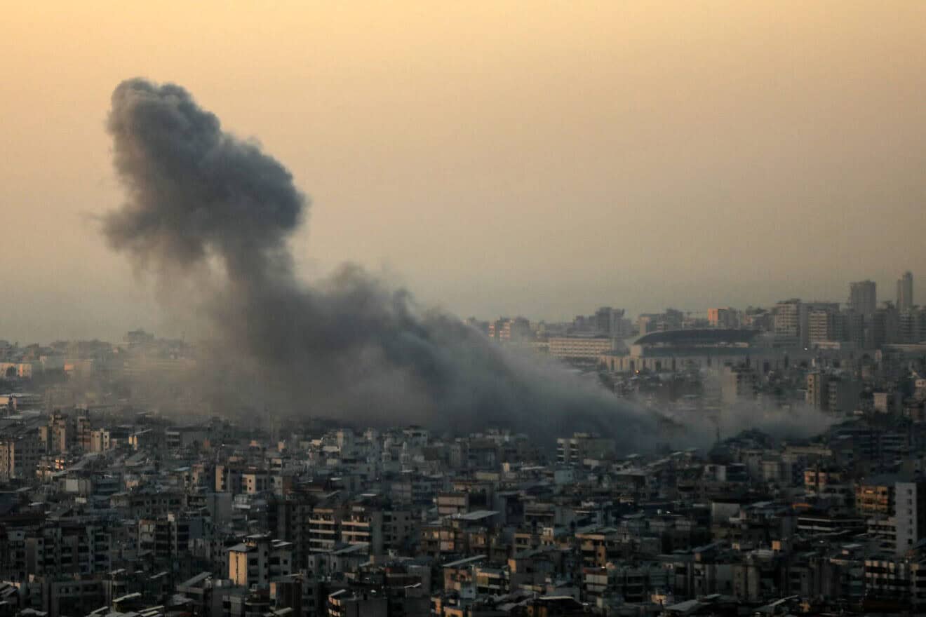 Smoke rises after a reported Israeli airstrike that targeted Hezbollah terrorists in Beirut's southern suburbs, Nov. 6, 2024. Photo by AFP via Getty Images.