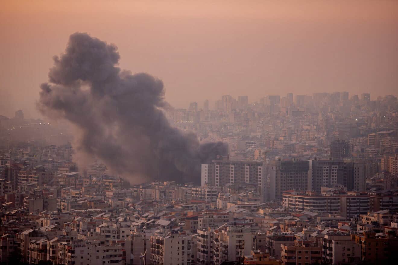Smoke rises over the Dahieh area following an Israeli airstrike in southern Beirut, Lebanon, on Nov. 6, 2024. Photo by Fadel Itani/Middle East Images/AFP via Getty Images.