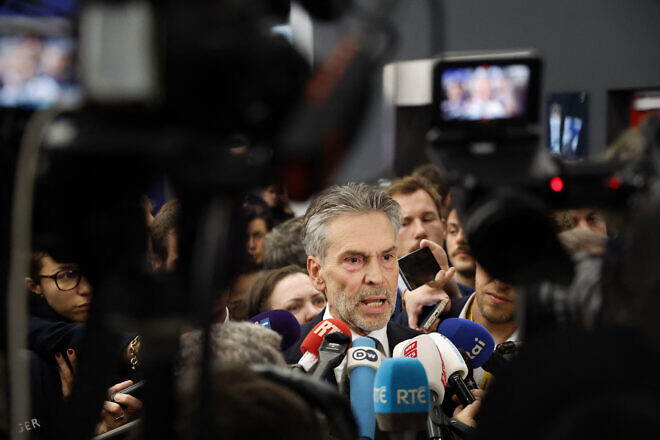 Dutch Prime Minister Dick Schoof addresses journalists on the clashes that erupted after a Europa League football match between Ajax Amsterdam and Maccabi Tel Aviv in Amsterdam overnight, on the sidelines of an Informal Meeting of Heads of State or Government of the European Union in Budapest, on Nov. 8, 2024. Photo by Ludovic Marin/AFP via Getty Images.
