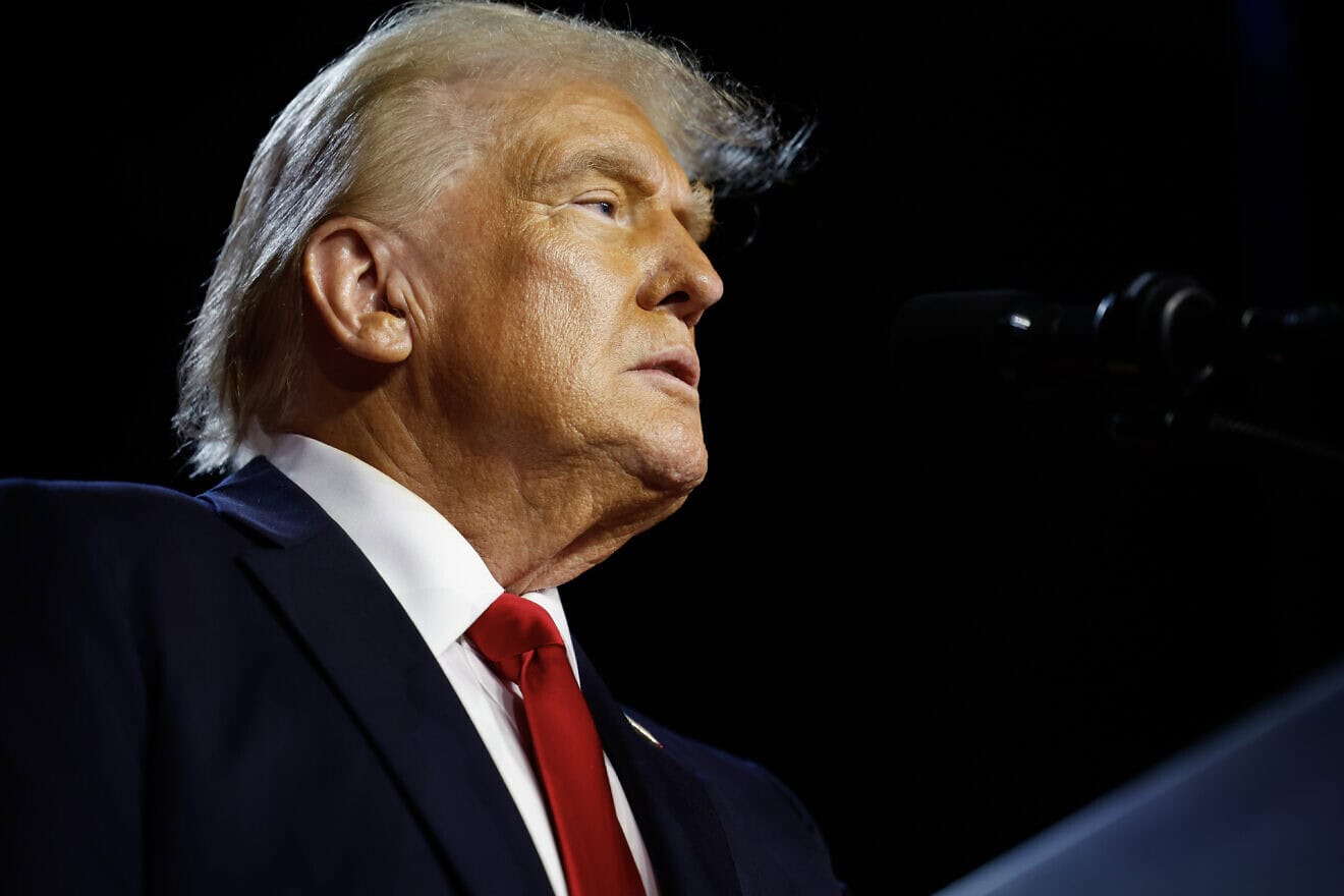 Republican presidential nominee and former President Donald Trump speaks during an election night event at the Palm Beach Convention Center in West Palm Beach, Fla., Nov. 6, 2024. Photo by Chip Somodevilla/Getty Images.