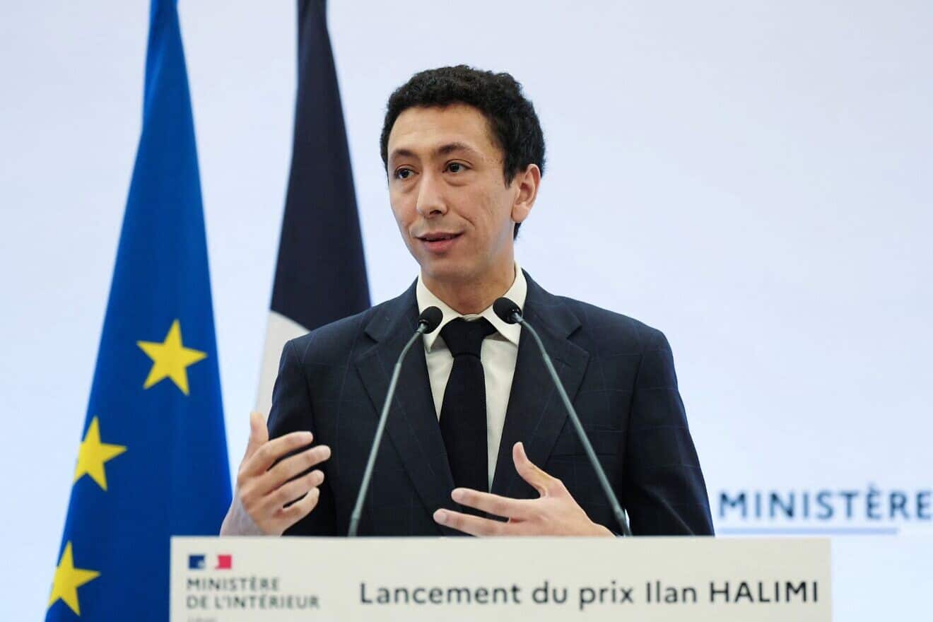 French Secretary of State for Citizenship and Fight against Discriminations Othman Nasrou speaks about the rise of antisemitism during the launching of the Ilan Halimi Award at the French Interior ministry in Paris on Nov. 12, 2024. Photo by Dimitar Dilkoff/AFP via Getty Images.