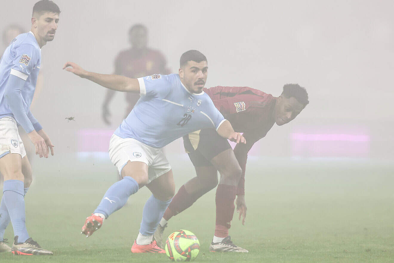 Midfielder Ethane Azoulay of Israel in action during the UEFA Nations League 2024/25 League Group A2 match between Israel and Belgium at Bozsik Arena in Budapest on Nov. 17, 2024. Photo by David Balogh/Getty Images.