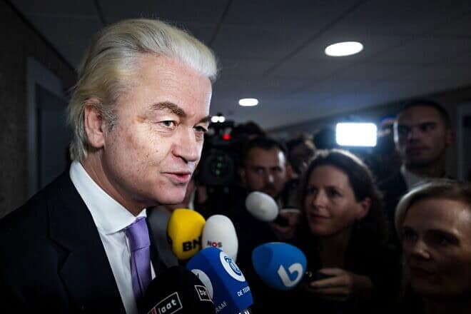 Party for Freedom leader Geert Wilders at the House of Representatives in The Hague, Nov. 19, 2024. Photo by Ramon van Flymen/ANP/AFP via Getty Images.