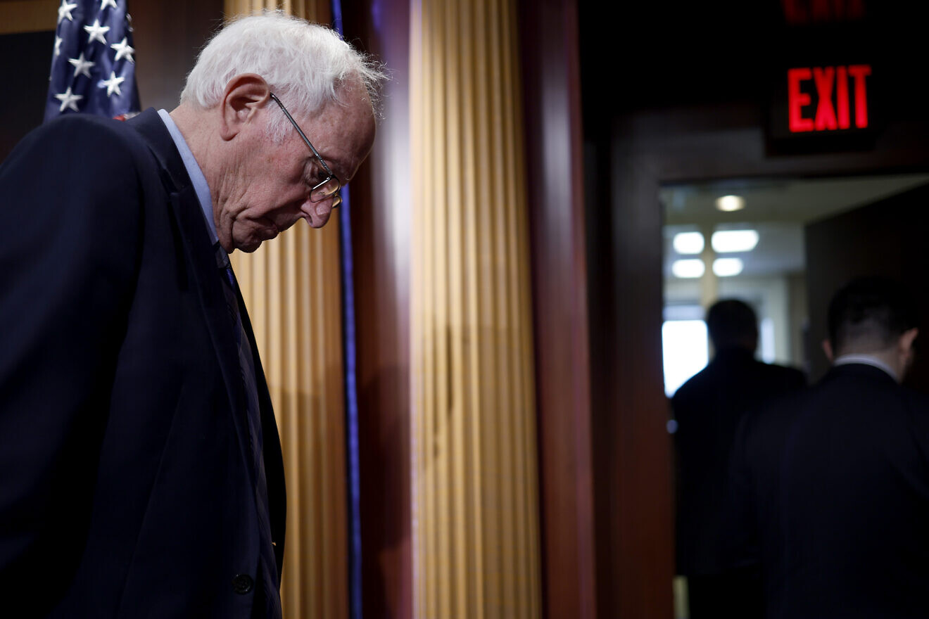 Sen. Bernie Sanders (I-Vt.) departs from a news conference on restricting arms sales to Israel at the U.S. Capitol in Washington, D.C., on Nov. 19, 2024. Photo by Kevin Dietsch/Getty Images.
