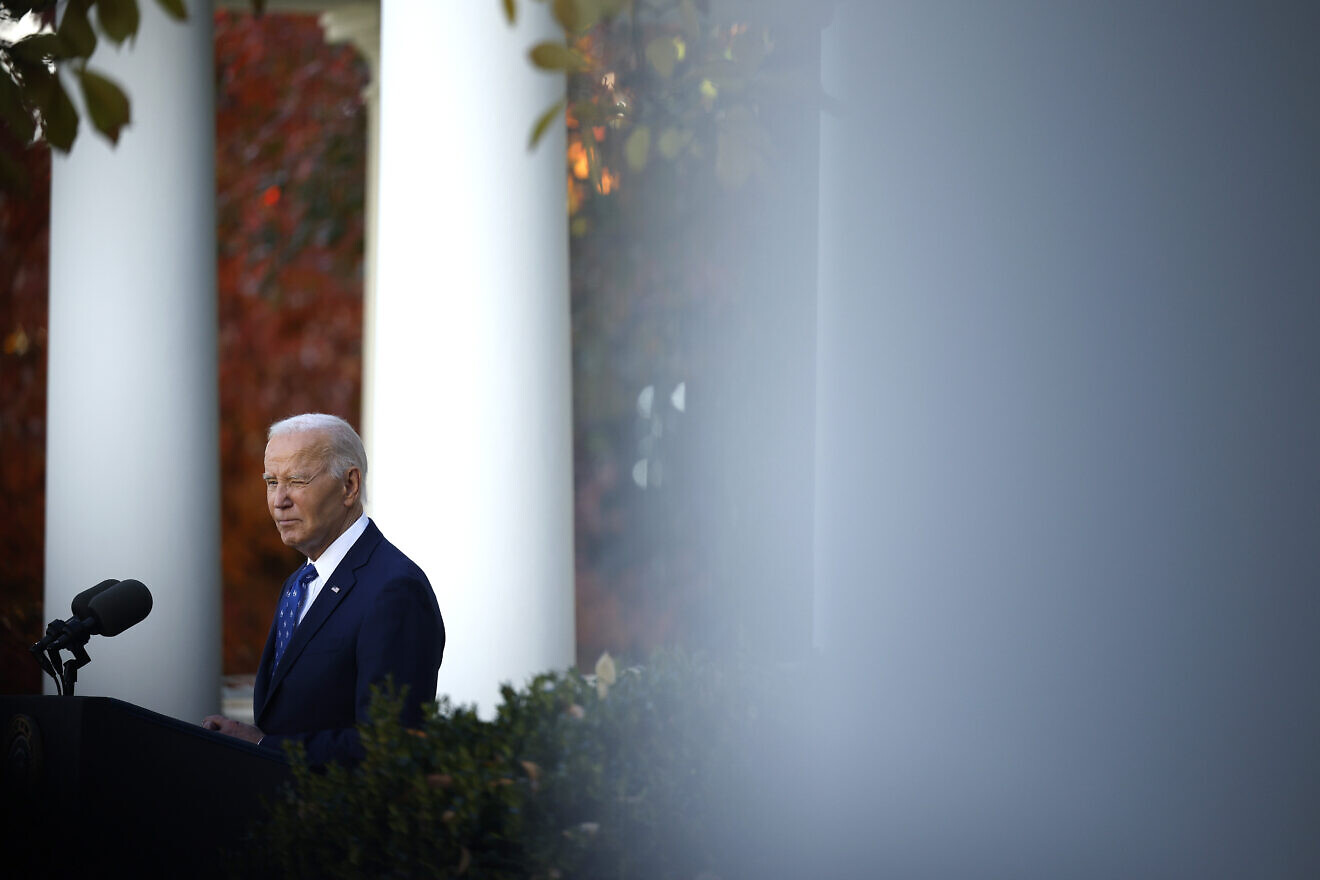 U.S. President Joe Biden delivers remarks from the Rose Garden at the White House in Washington, D.C., on Nov. 26, 2024. He spoke on the ceasefire agreement between Israel and Hezbollah. Photo by Kevin Dietsch/Getty Images.