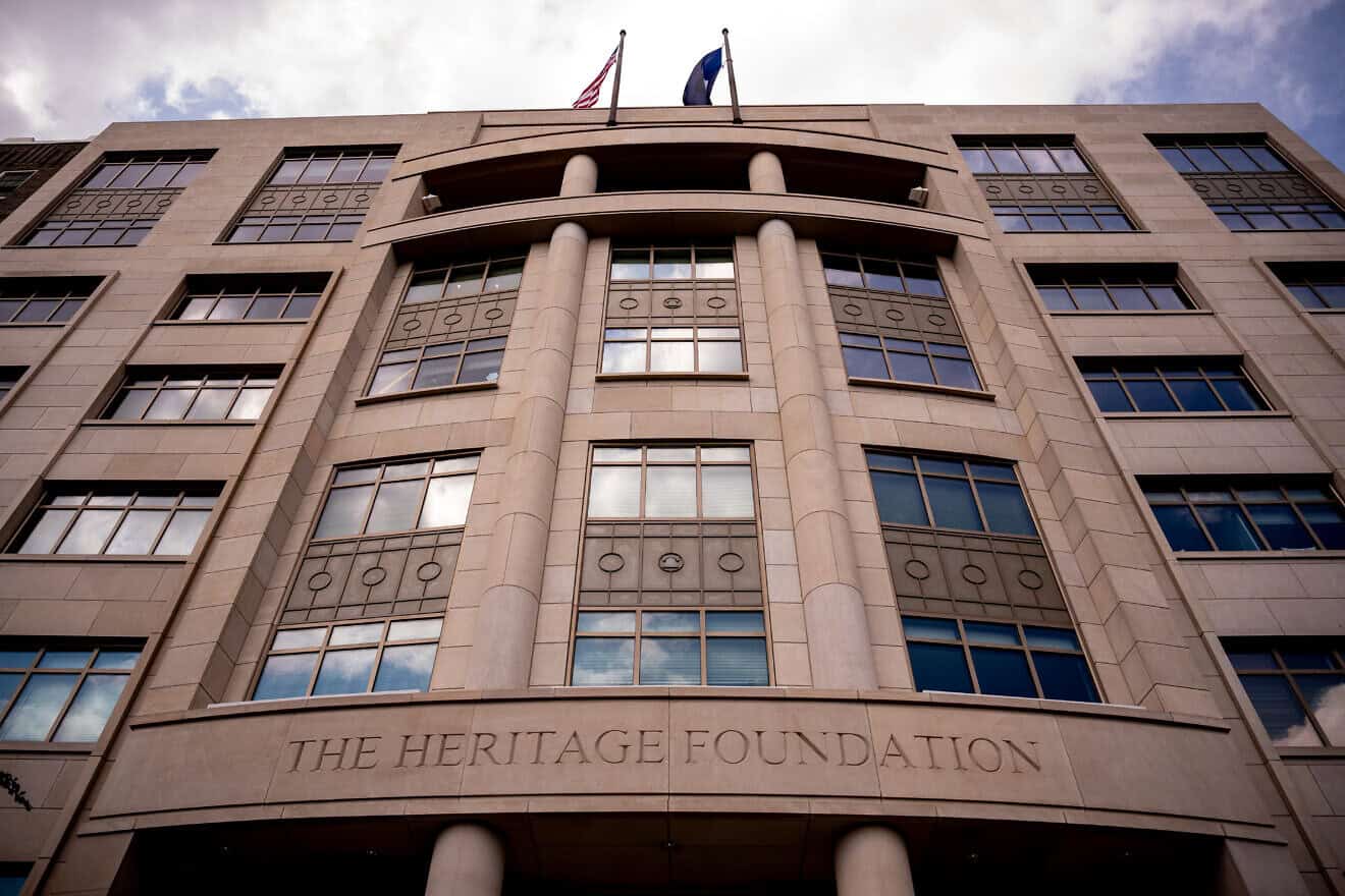 An exterior view of The Heritage Foundation building in Washington, D.C., on July 30, 2024. Photo by Andrew Harnik/Getty Images.