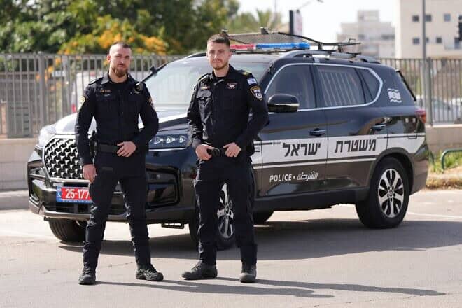 Israel Police patrol officers, April 23, 2024. Credit: Israel Police via Wikimedia Commons.