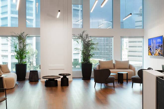 The lobby at the Nefesh B'Nefesh Tel Aviv Center. Photo by Shay Azulay/LUZ photography.