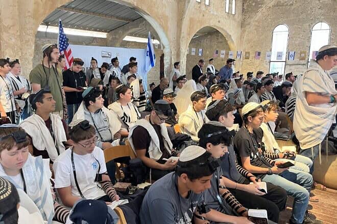 Jews pray for the well-being of America at the Ancient Shiloh archeological site in the Binyamin region of Samaria on Nov. 3, 2024. Photo by Josh Hasten.