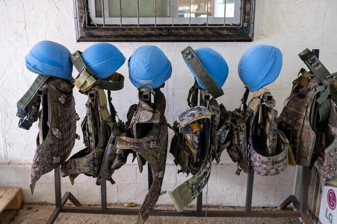 Blue helmets and bulletproof vests belonging to peacekeepers serving with United Nations Interim Force In Lebanon (UNIFIL), Feb. 21, 2024. Credit: Pasqual Gorriz/U.N. Photo.