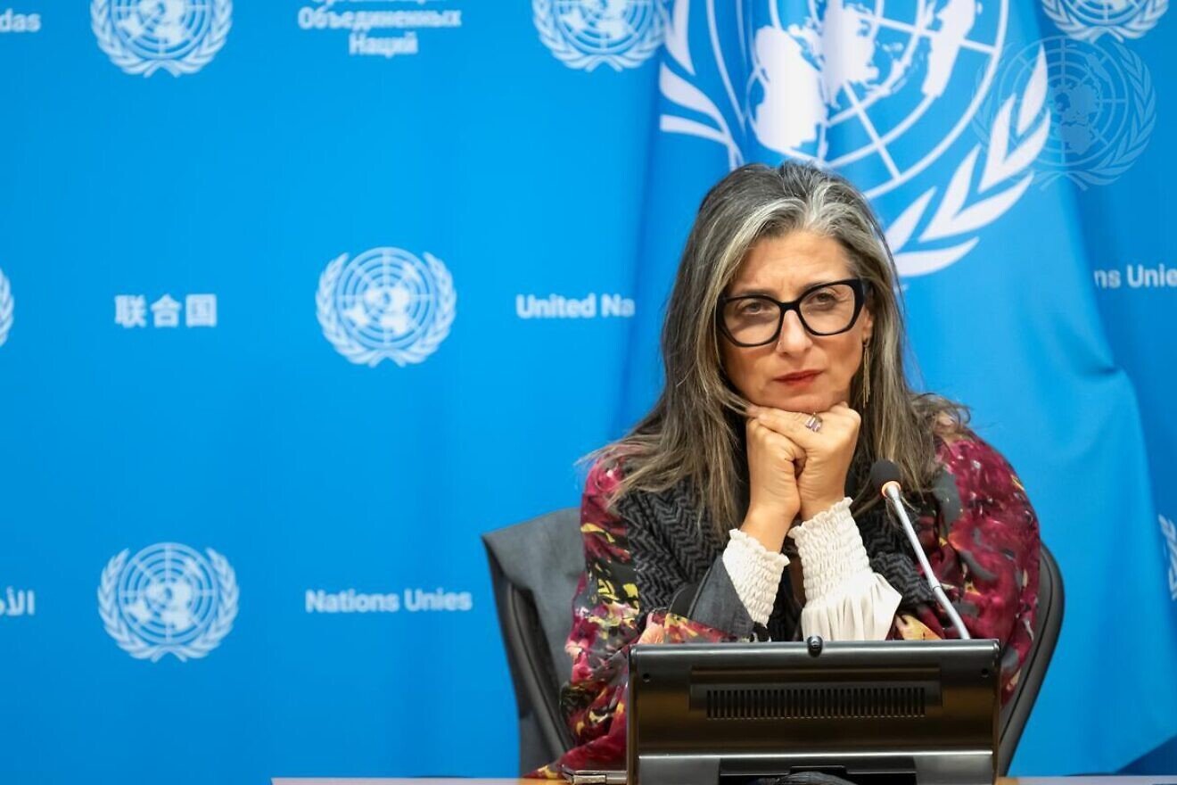Francesca Albanese, the U.N. special rapporteur for Palestinian rights, briefs reporters at U.N. Headquarters, Oct. 30, 2024. Credit: Mark Garten/U.N. Photo.