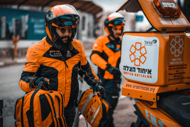 Volunteer emergency medical technicians with United Hatzalah. Credit: Courtesy of United Hatzalah.