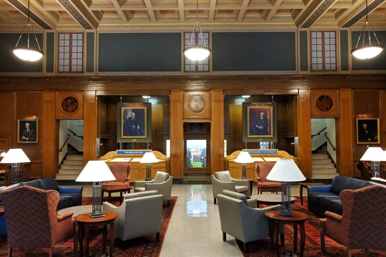 The Great Hall of the Rush Rhees Library on the campus of the University of Rochester, N.Y. Credit: Daniel Penfield via Wikimedia Commons.