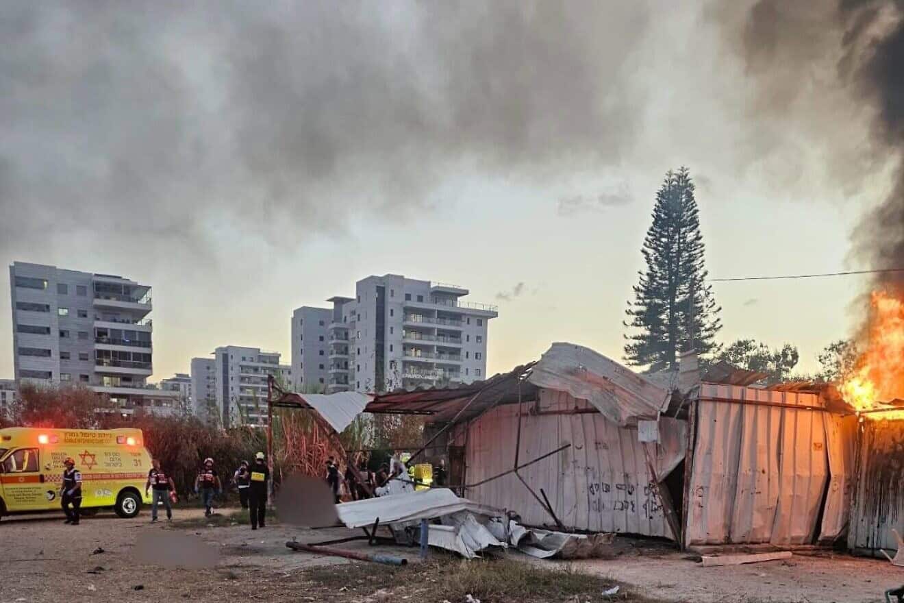 Israeli rescue forces at the site of a Hezbollah rocket attack in the northern city of Nahariya, Nov. 12, 2024. Credit: Magen David Adom.