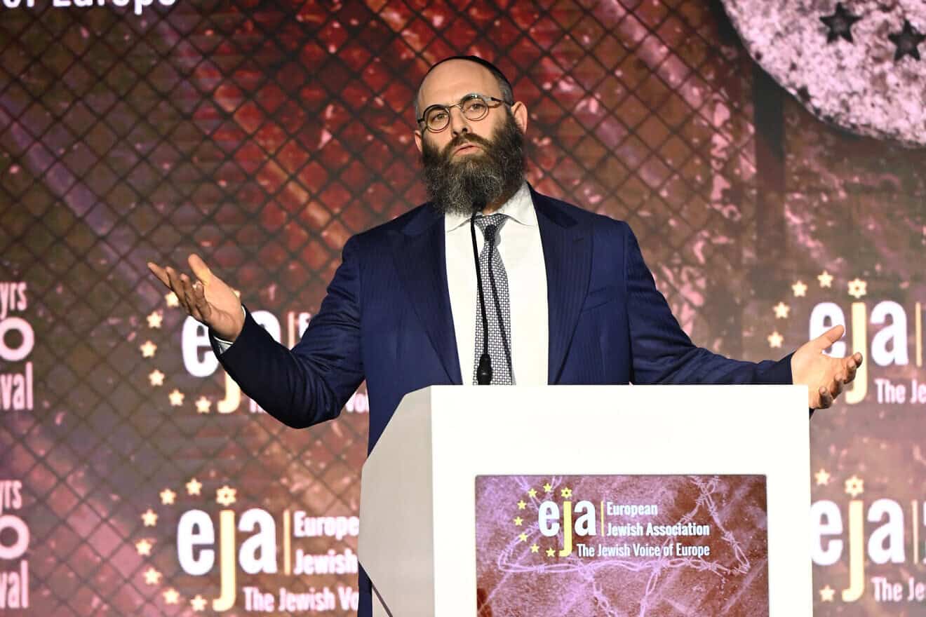 Rabbi Menachem Margolin speaks at a conference in Krakow, Poland, on Nov. 18, 2024. Photo by Yoav Dudkevich/EJA.