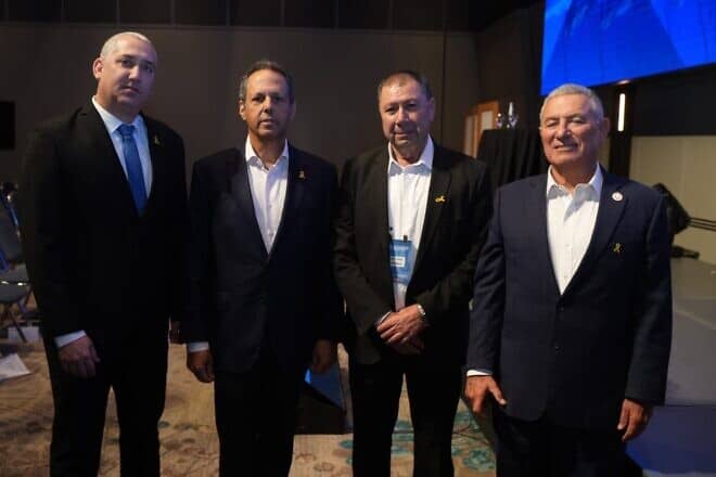 From left: Jewish Agency CEO and Director General Yehuda Setton; Board of Governors Chairman Mark Wilf; Board of Governors member Mofid Marai; and Jewish Agency Chairman Doron Almog. Photo by Lior Daskal.