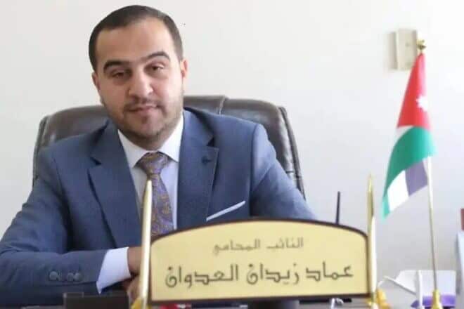 Imad Al-Adwan sits at his desk at the Jordanian parliament in 2021. Photo courtesy of the Jordanian parliament.